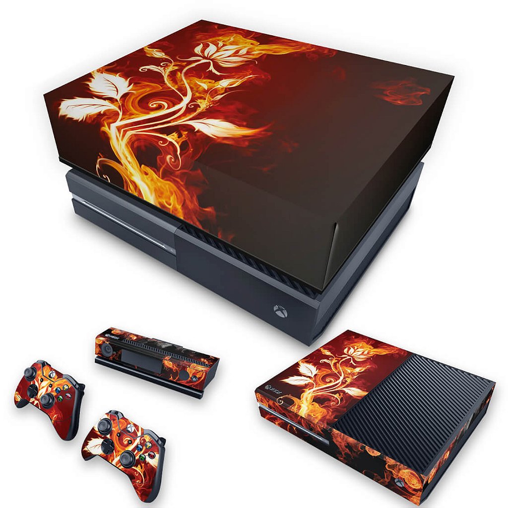 KIT Capa Anti Poeira e Skin Anti-Rage Xbox One Fat - Fire Flower