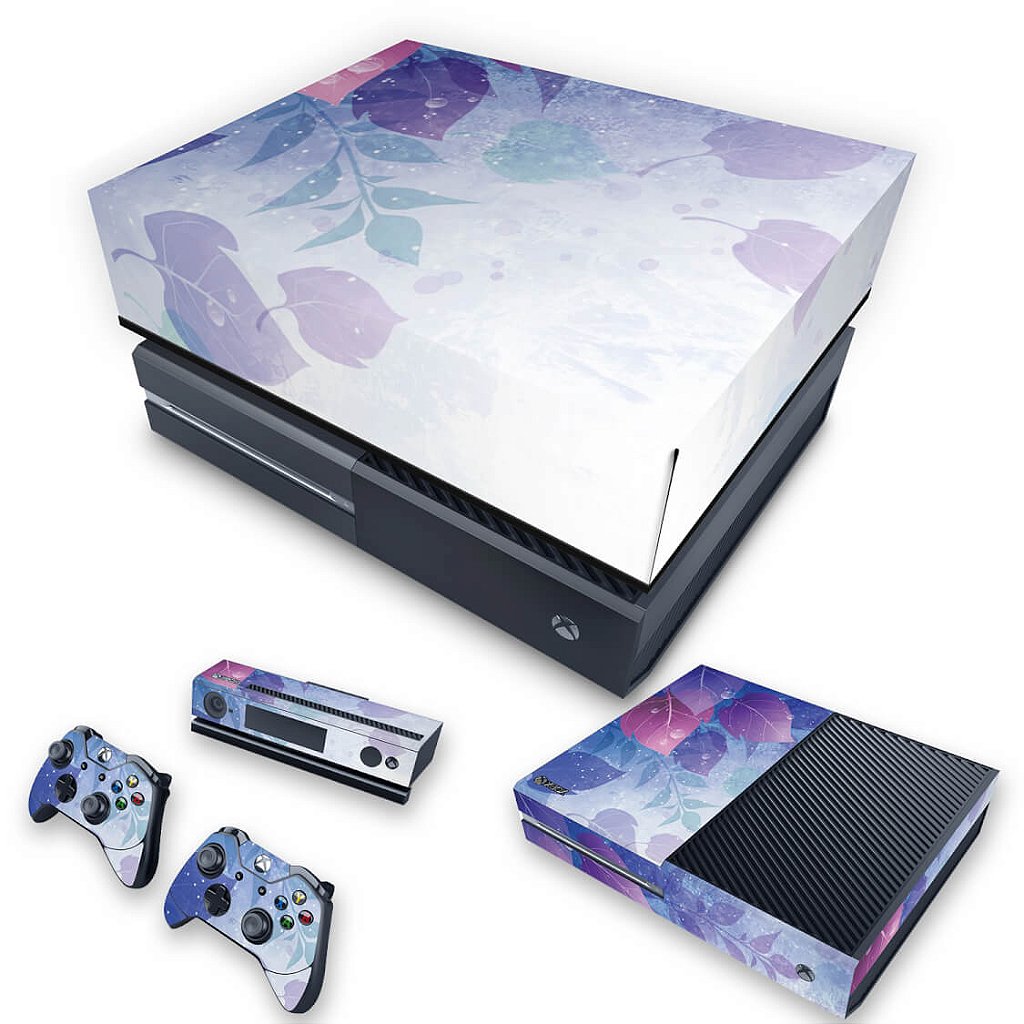 KIT Capa Anti Poeira e Skin Anti-Rage Xbox One Fat - Folhas Lilás