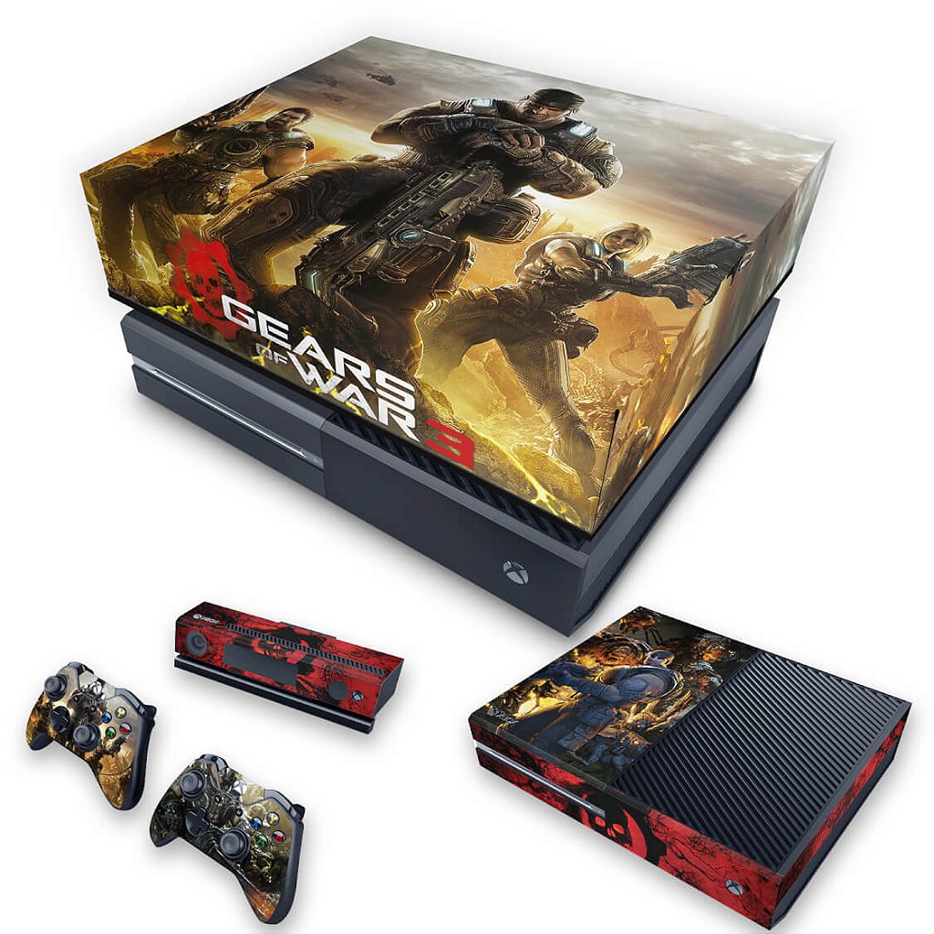 KIT Capa Anti Poeira e Skin Anti-Rage Xbox One Fat - Gears of War