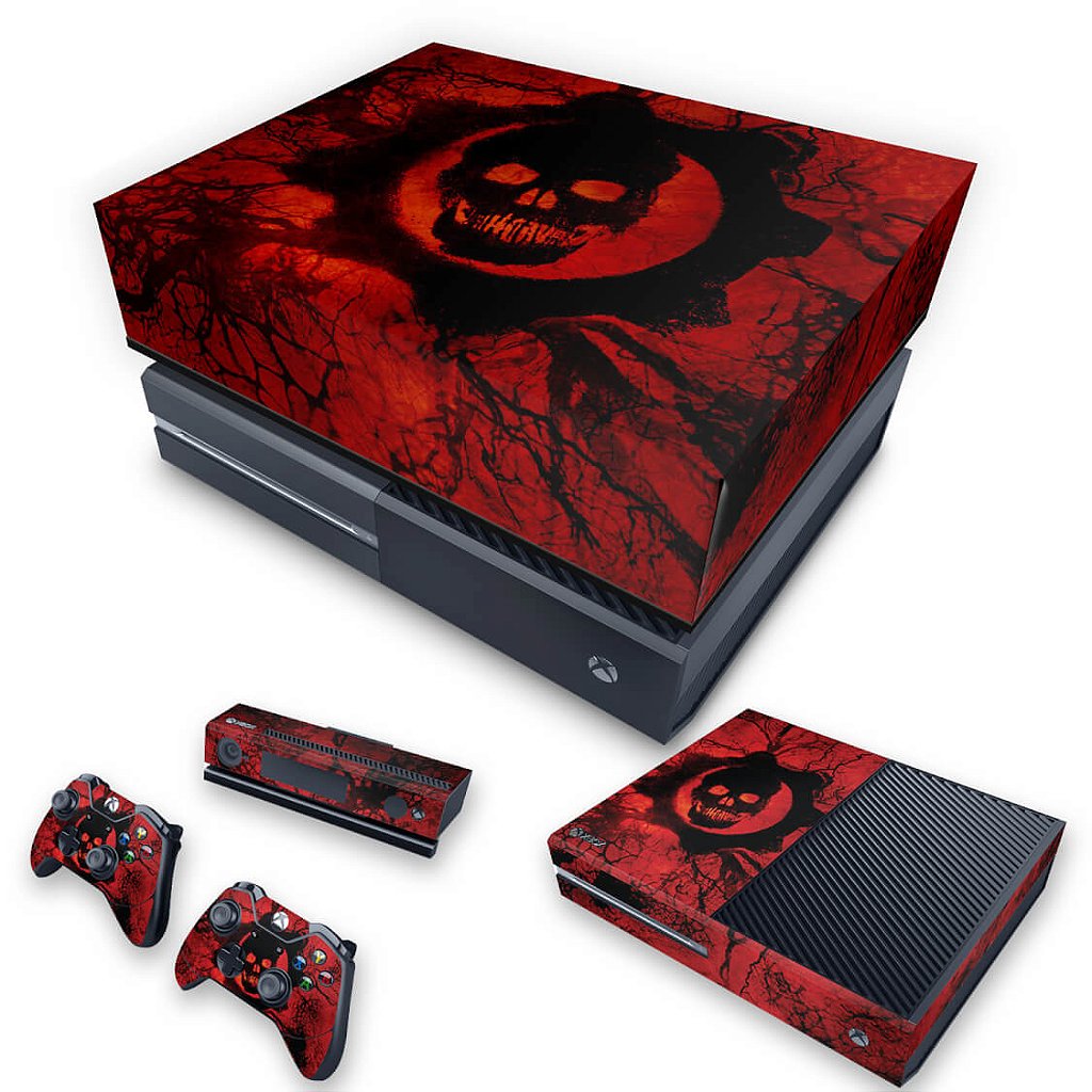 KIT Capa Anti Poeira e Skin Anti-Rage Xbox One Fat - Gears of War - Skull