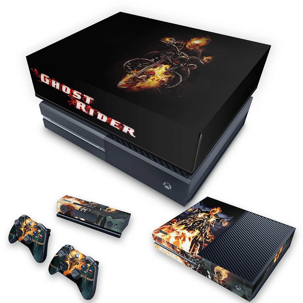 KIT Capa Anti Poeira e Skin Anti-Rage Xbox One Fat - Ghost Rider - Motoqueiro Fantasma #A