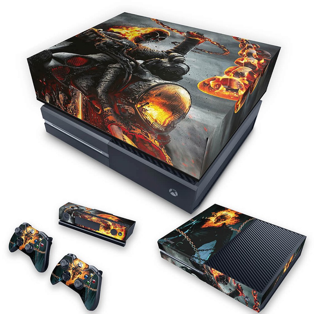 KIT Capa Anti Poeira e Skin Anti-Rage Xbox One Fat - Ghost Rider - Motoqueiro Fantasma #B
