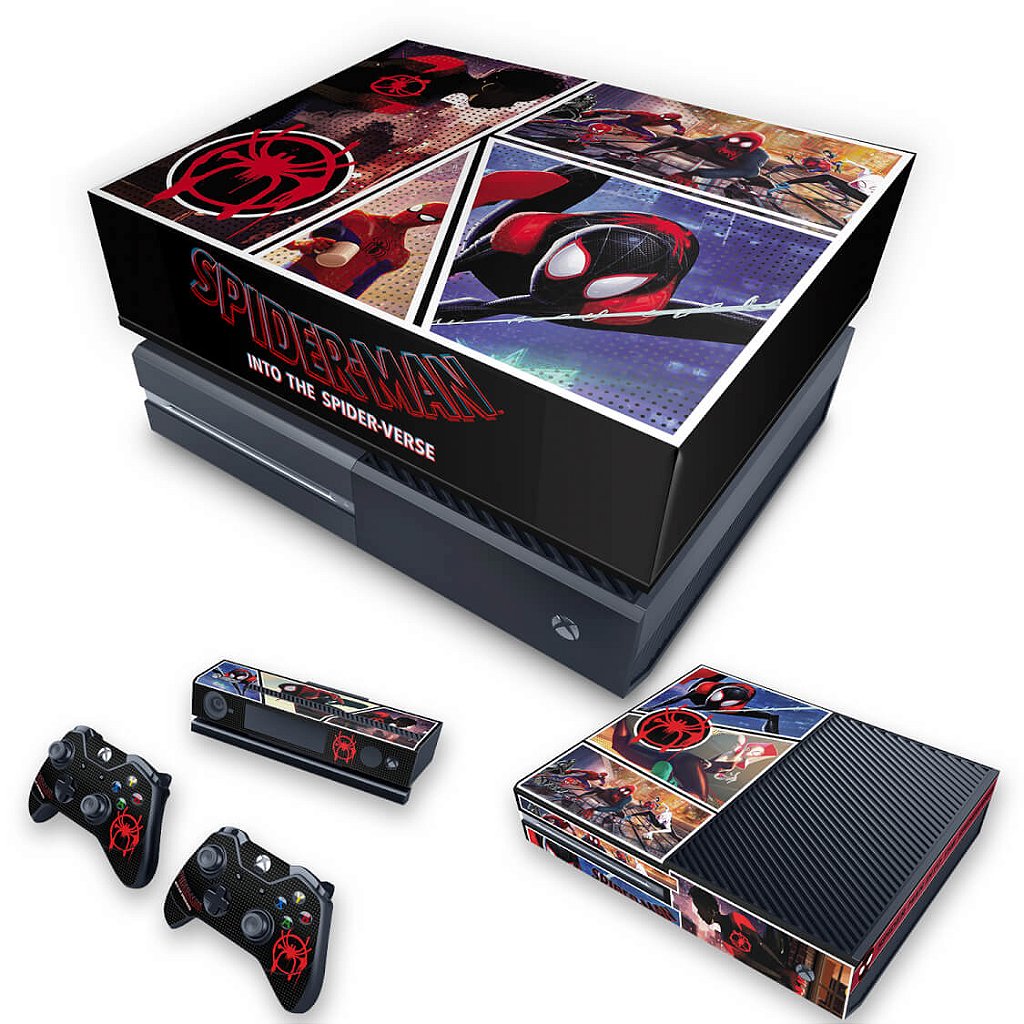 KIT Capa Anti Poeira e Skin Anti-Rage Xbox One Fat - Homem-Aranha no Aranhaverso