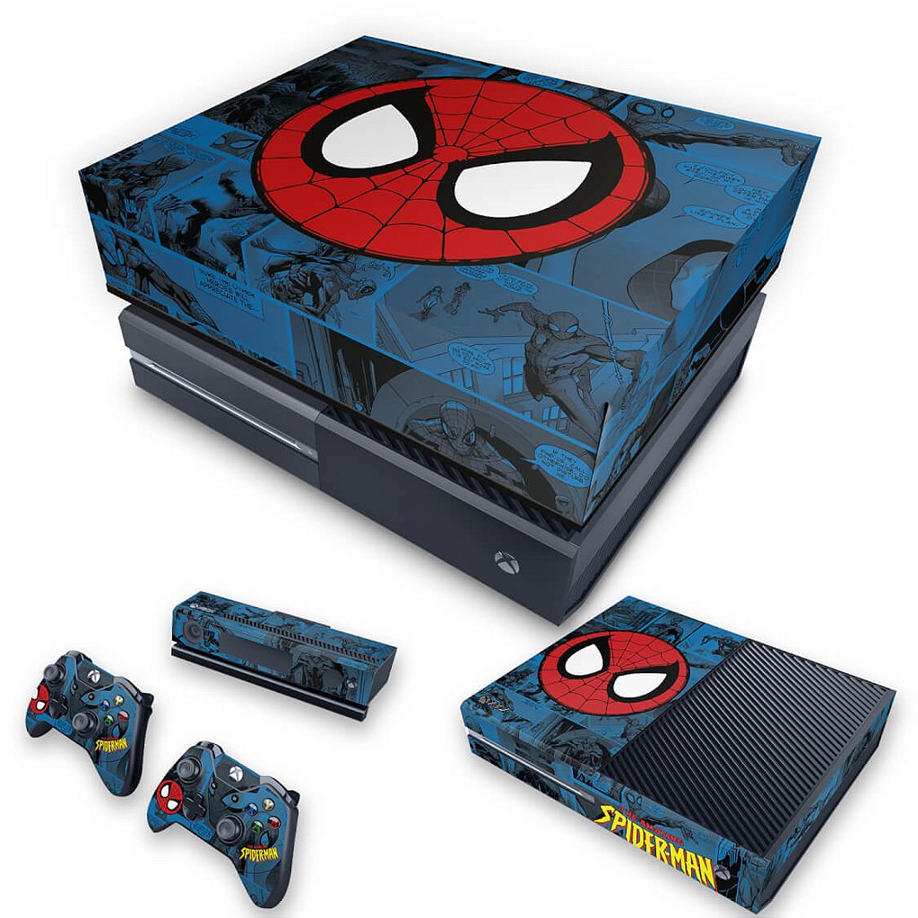 KIT Capa Anti Poeira e Skin Anti-Rage Xbox One Fat - Homem-Aranha Spider-Man Comics