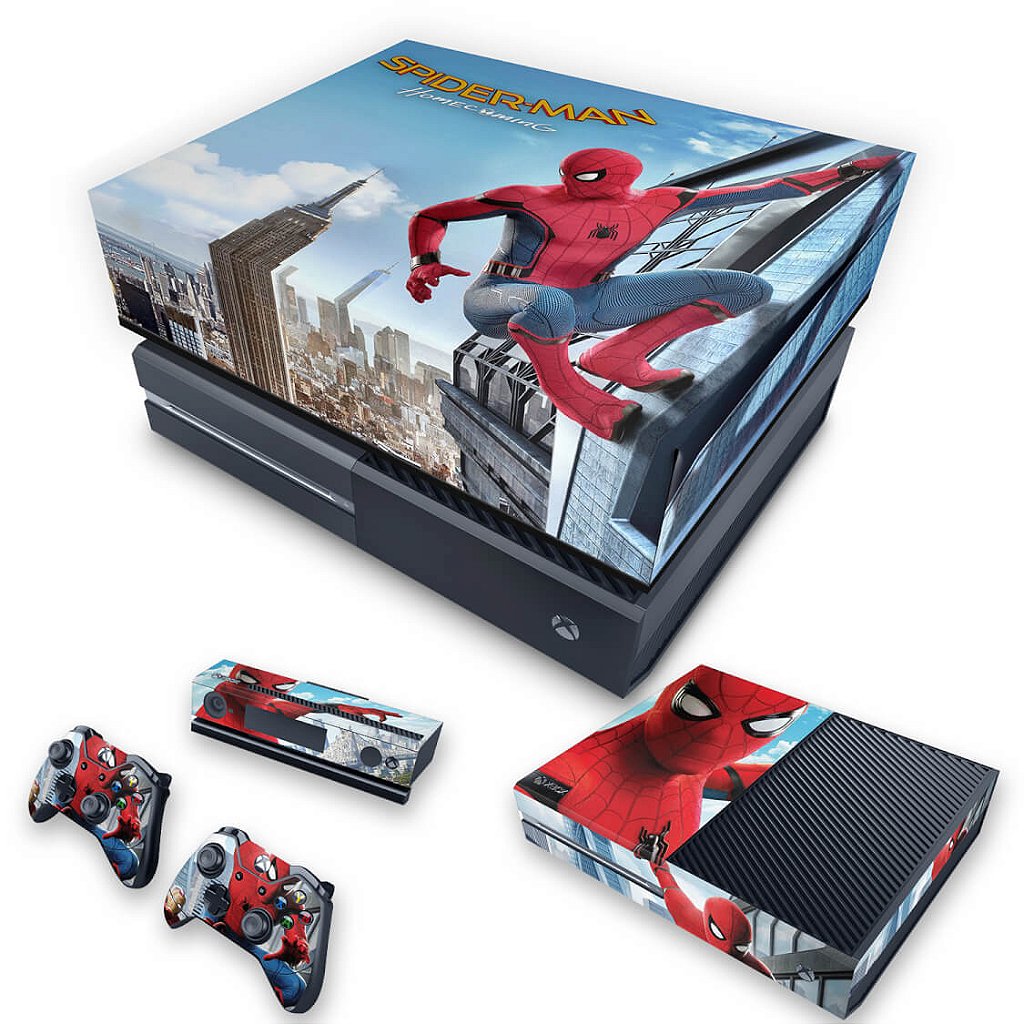 KIT Capa Anti Poeira e Skin Anti-Rage Xbox One Fat - Homem Aranha - Spiderman Homecoming