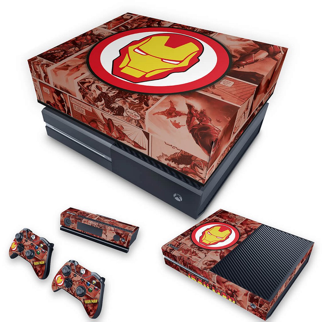 KIT Capa Anti Poeira e Skin Anti-Rage Xbox One Fat - Homem de Ferro Comics