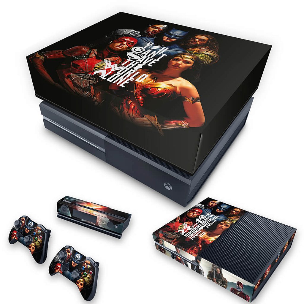 KIT Capa Anti Poeira e Skin Anti-Rage Xbox One Fat - Liga da Justiça