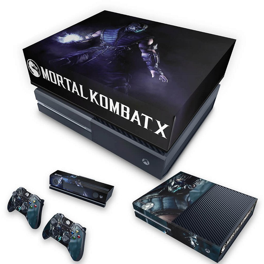 KIT Capa Anti Poeira e Skin Anti-Rage Xbox One Fat - Mortal Kombat X - Subzero