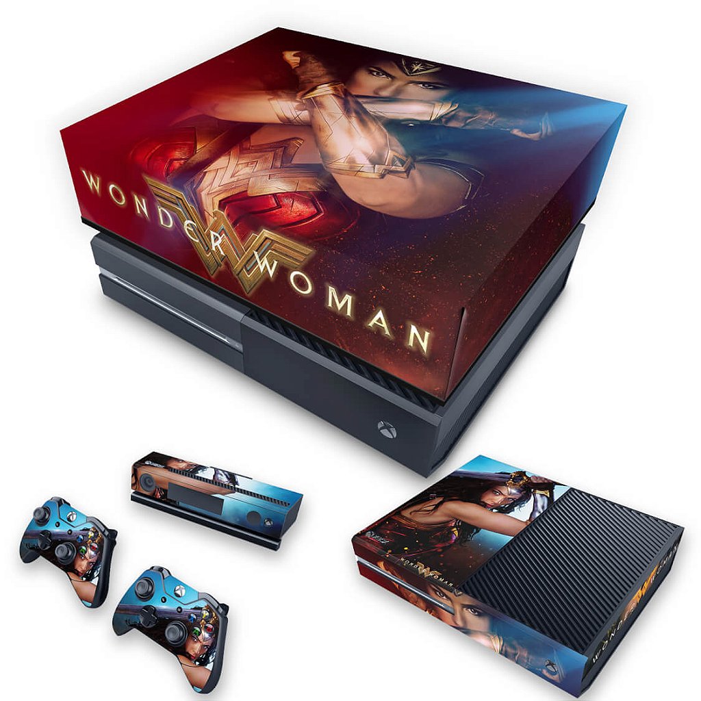 KIT Capa Anti Poeira e Skin Anti-Rage Xbox One Fat - Mulher Maravilha