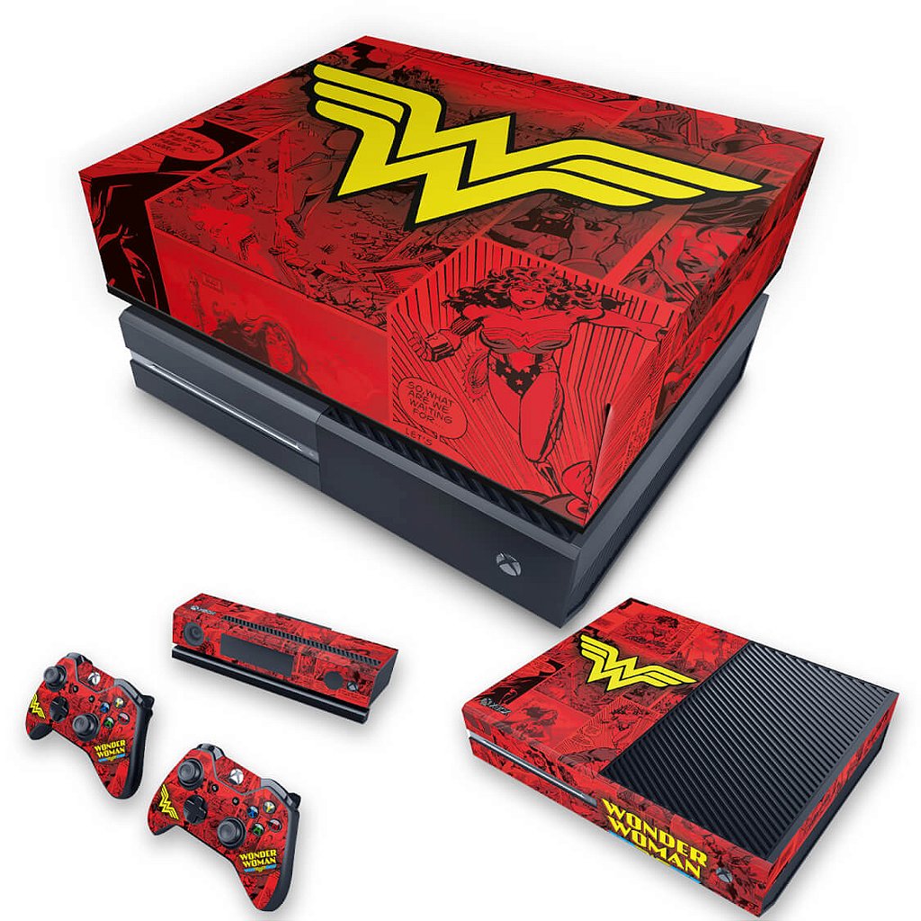 KIT Capa Anti Poeira e Skin Anti-Rage Xbox One Fat - Mulher Maravilha Comics