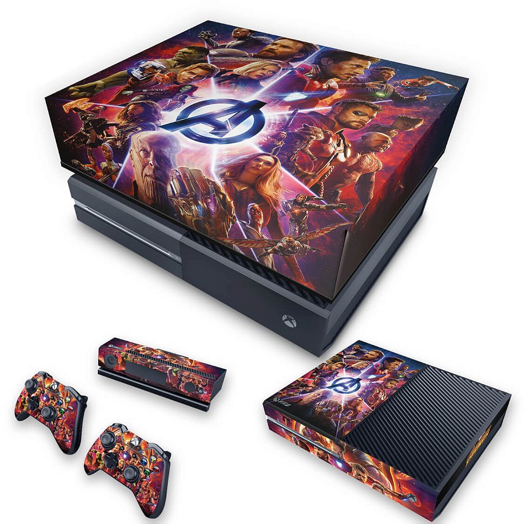KIT Capa Anti Poeira e Skin Anti-Rage Xbox One Fat - Os Vingadores: Guerra Infinita