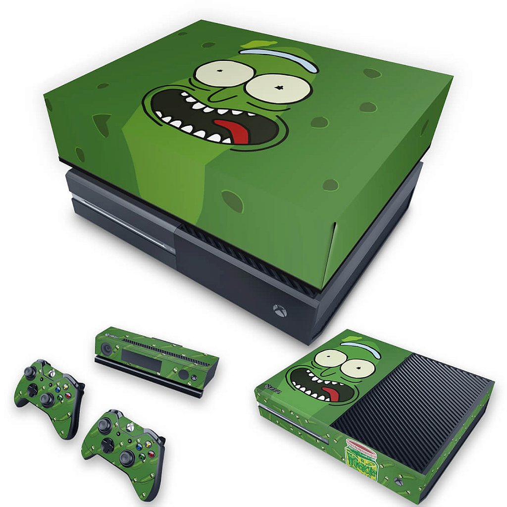 KIT Capa Anti Poeira e Skin Anti-Rage Xbox One Fat - Pickle Rick and Morty