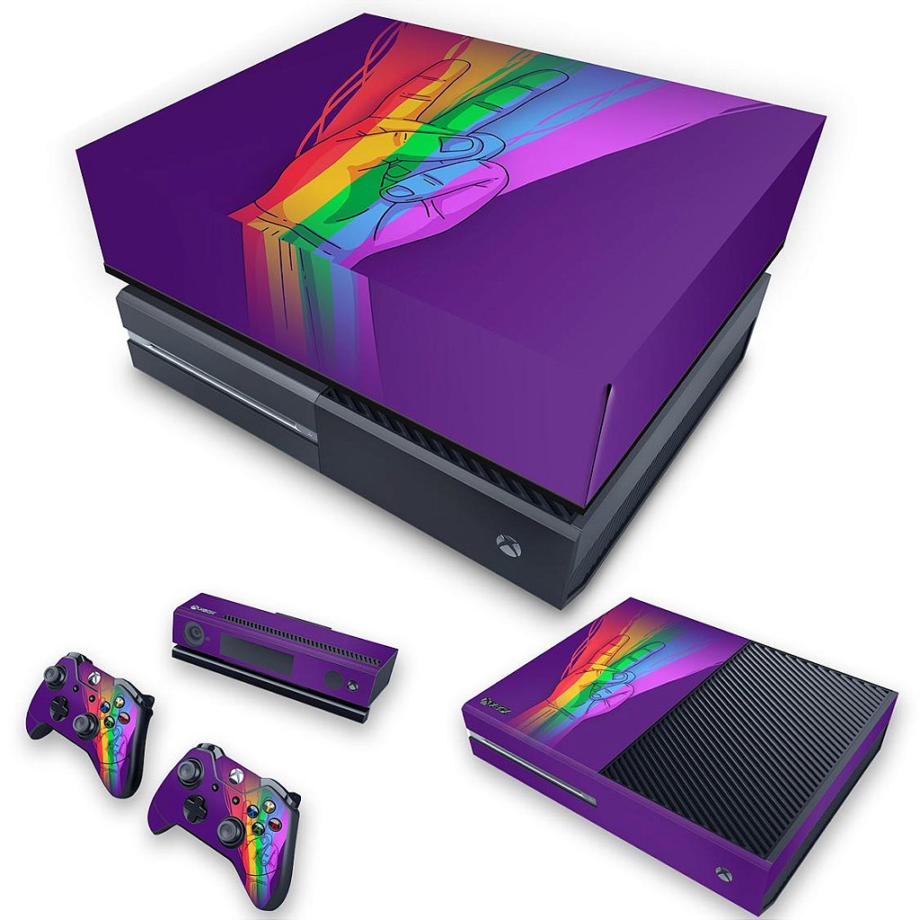 KIT Capa Anti Poeira e Skin Anti-Rage Xbox One Fat - Rainbow Colors Colorido