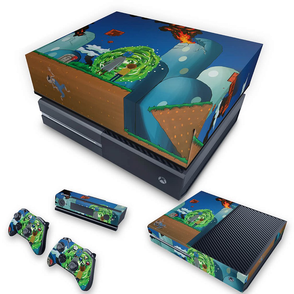 KIT Capa Anti Poeira e Skin Anti-Rage Xbox One Fat - Rick And Morty Mario