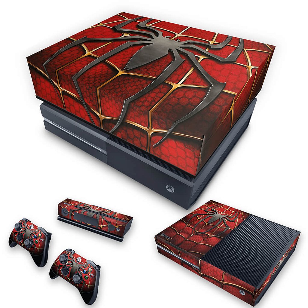 KIT Capa Anti Poeira e Skin Anti-Rage Xbox One Fat - Spider Man - Homem Aranha