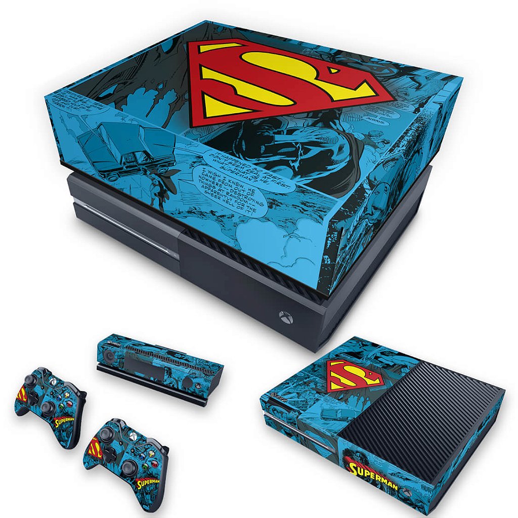 KIT Capa Anti Poeira e Skin Anti-Rage Xbox One Fat - Super Homem Superman Comics