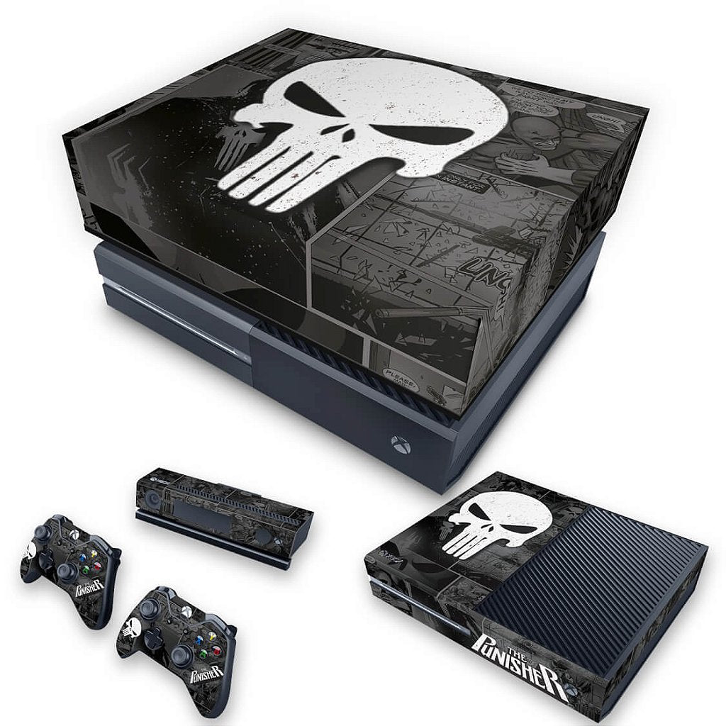 KIT Capa Anti Poeira e Skin Anti-Rage Xbox One Fat - The Punisher Justiceiro Comics