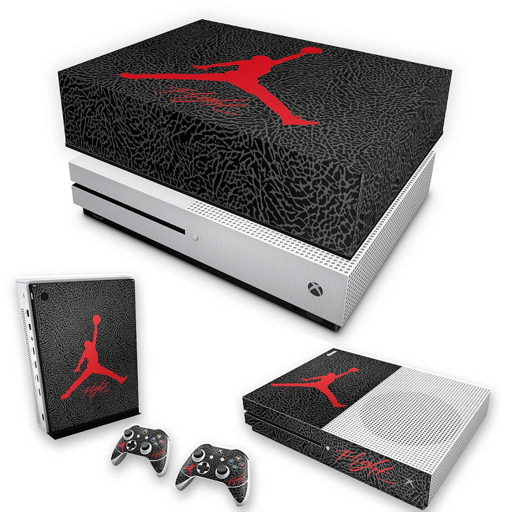 KIT Capa Anti Poeira e Skin Anti-Rage Xbox One S Slim - Air Jordan Flight