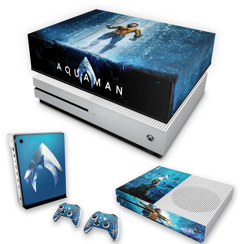 KIT Capa Anti Poeira e Skin Anti-Rage Xbox One S Slim - Aquaman