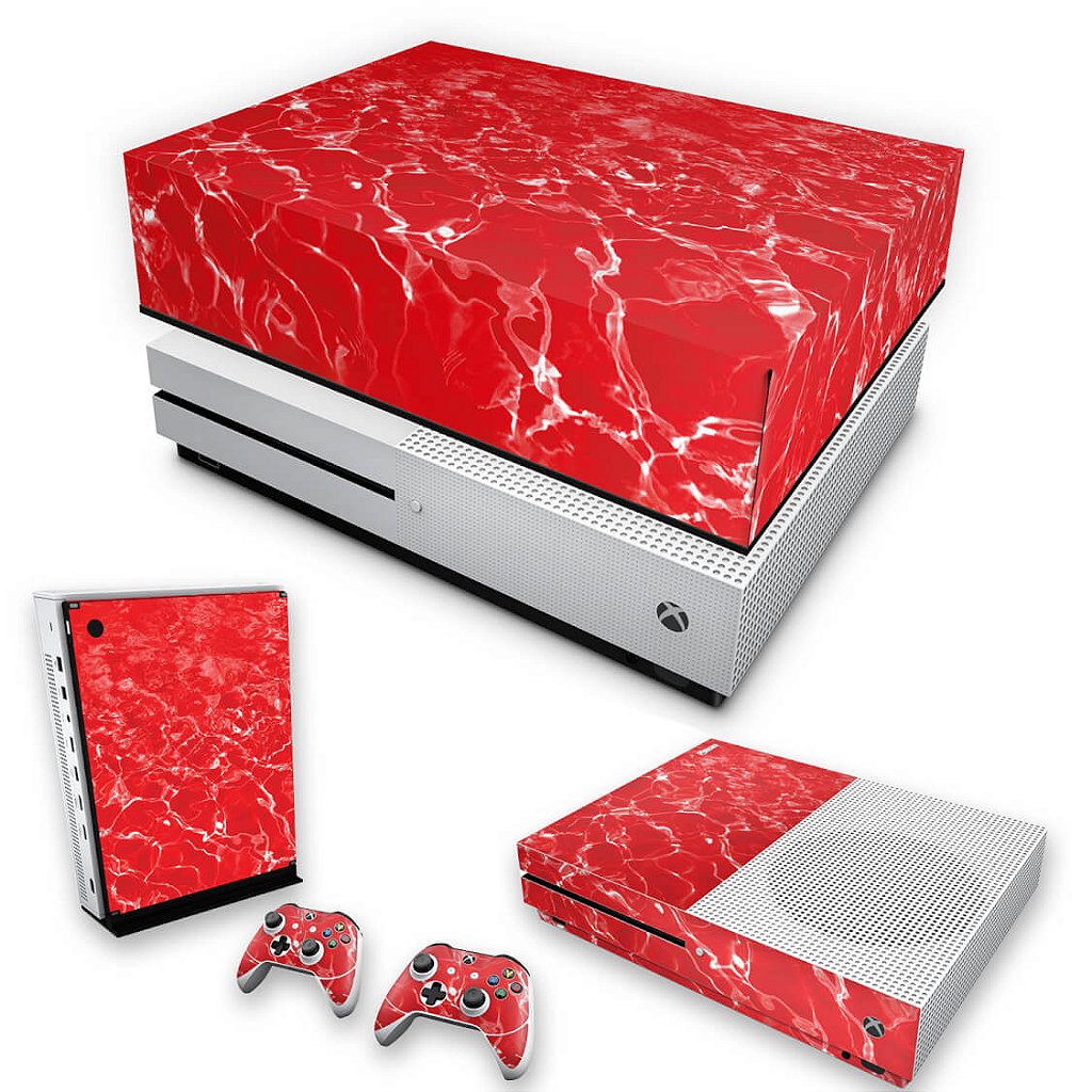 KIT Capa Anti Poeira e Skin Anti-Rage Xbox One S Slim - Aquático Água Vermelha
