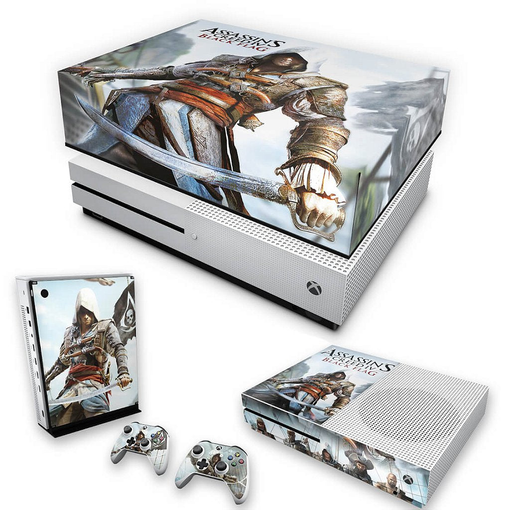 KIT Capa Anti Poeira e Skin Anti-Rage Xbox One S Slim - Assassins Creed Black Flag