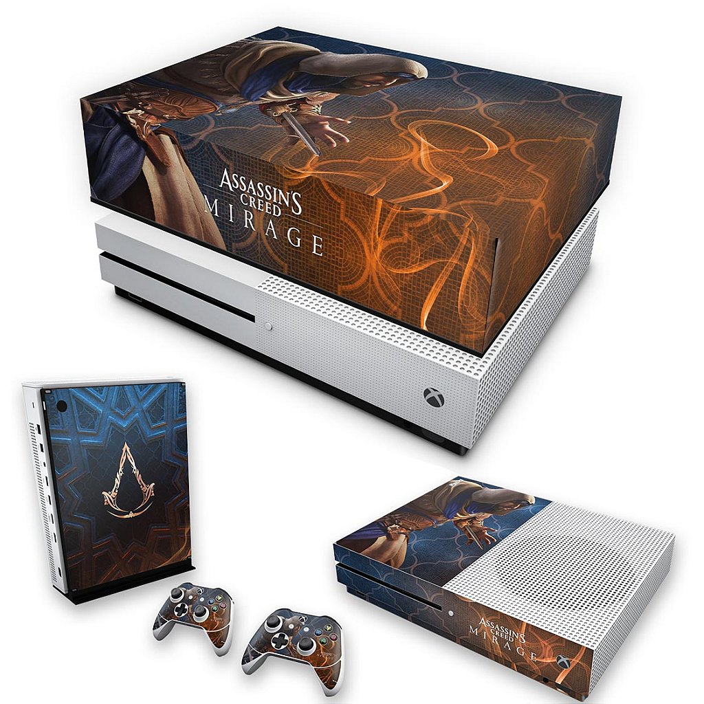 KIT Capa Anti Poeira e Skin Anti-Rage Xbox One S Slim - Assassin's Creed Mirage