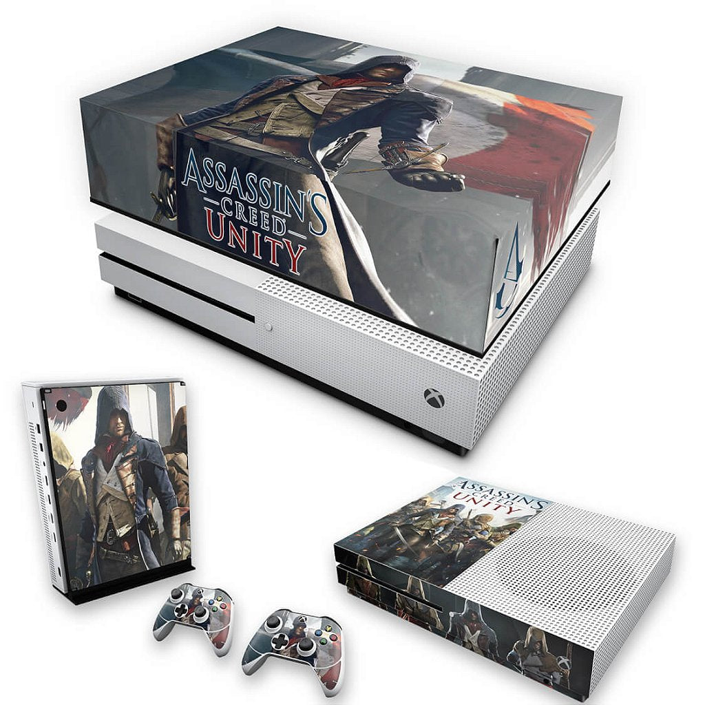 KIT Capa Anti Poeira e Skin Anti-Rage Xbox One S Slim - Assassins Creed Unity