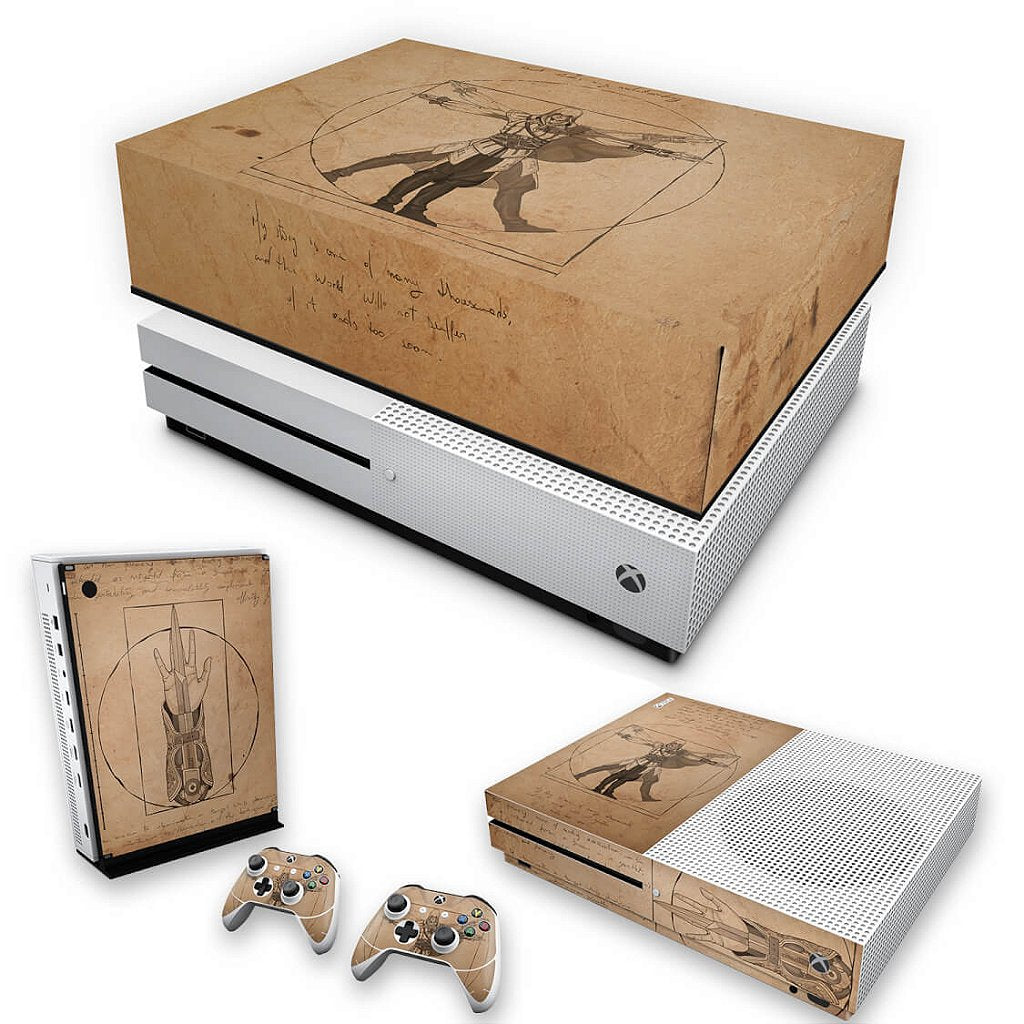 KIT Capa Anti Poeira e Skin Anti-Rage Xbox One S Slim - Assassin’s Creed Vitruviano