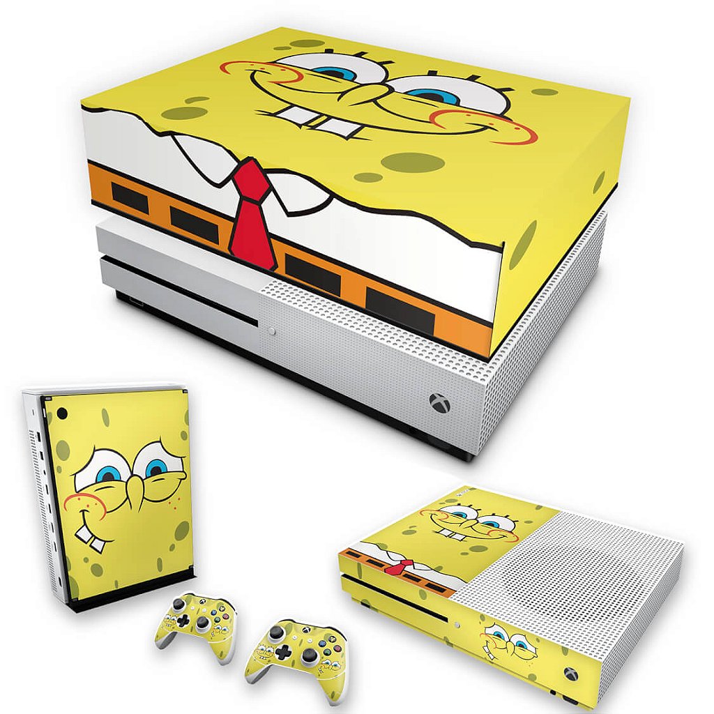 KIT Capa Anti Poeira e Skin Anti-Rage Xbox One S Slim - Bob Esponja
