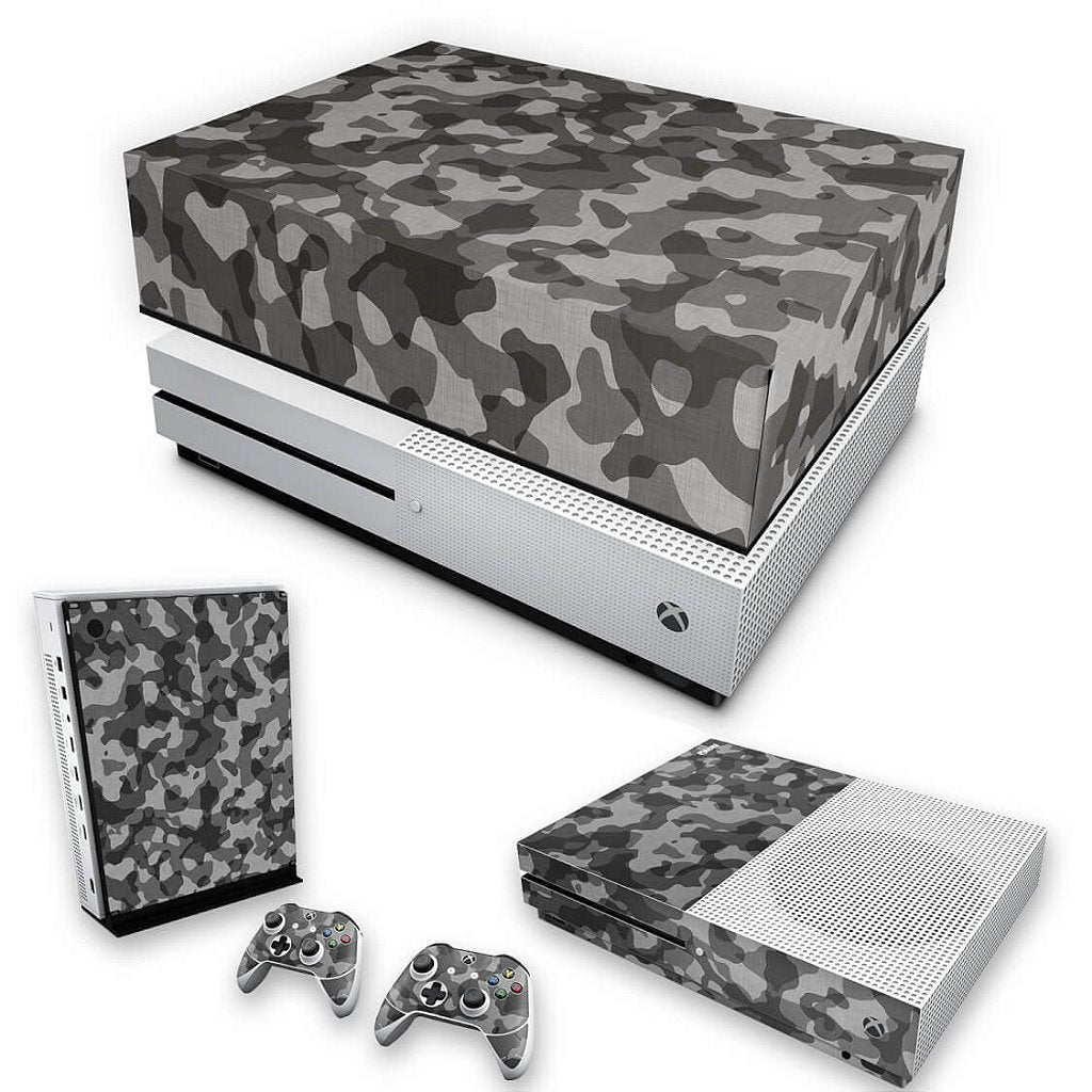 KIT Capa Anti Poeira e Skin Anti-Rage Xbox One S Slim - Camuflagem Cinza