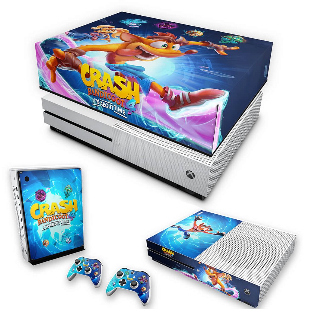 KIT Capa Anti Poeira e Skin Anti-Rage Xbox One S Slim - Crash Bandicoot 4