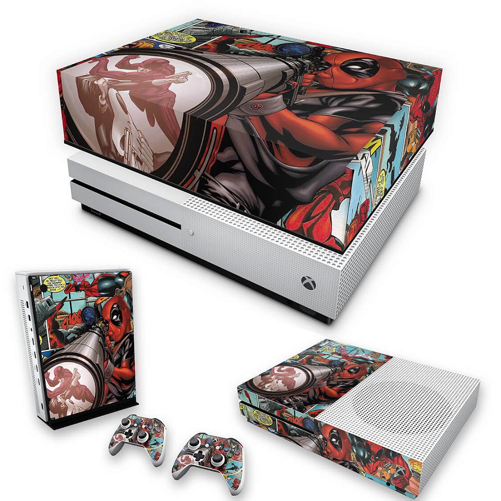 KIT Capa Anti Poeira e Skin Anti-Rage Xbox One S Slim - Deadpool
