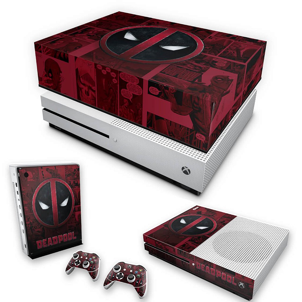 KIT Capa Anti Poeira e Skin Anti-Rage Xbox One S Slim - Deadpool Comics