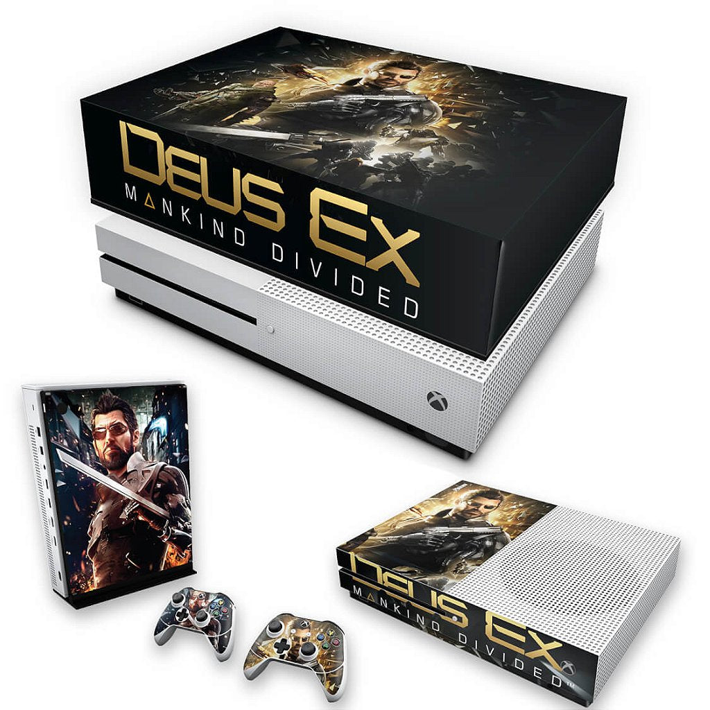 KIT Capa Anti Poeira e Skin Anti-Rage Xbox One S Slim - Deus Ex: Mankind Divided