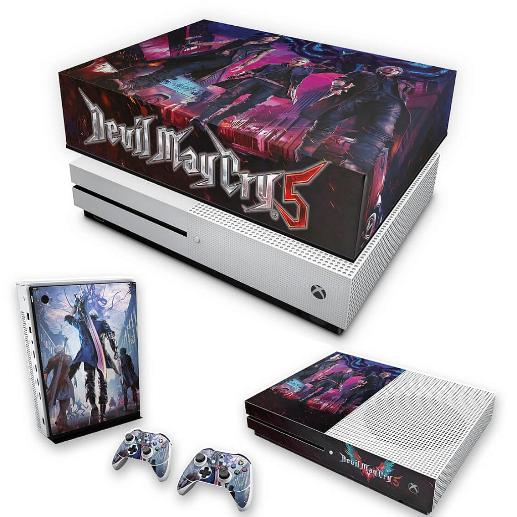 KIT Capa Anti Poeira e Skin Anti-Rage Xbox One S Slim - Devil May Cry 5
