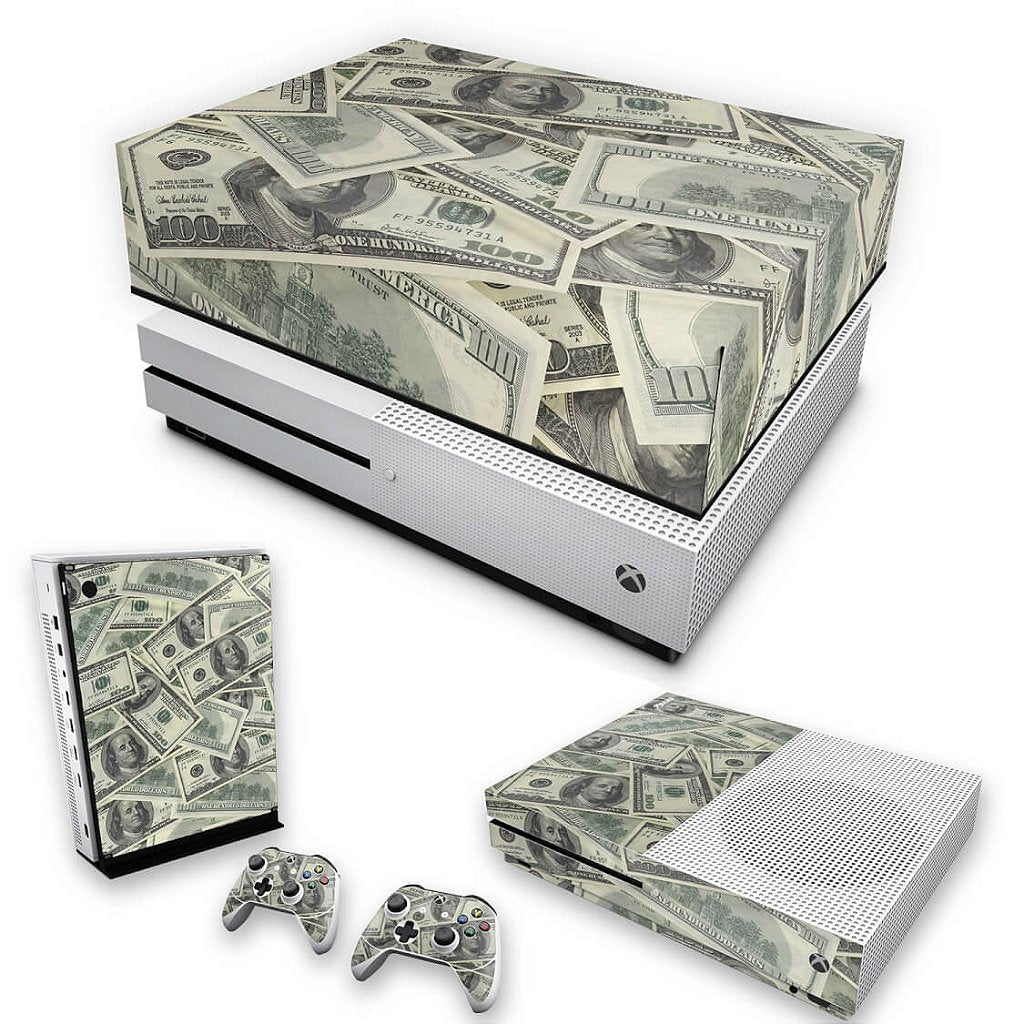 KIT Capa Anti Poeira e Skin Anti-Rage Xbox One S Slim - Dollar Money Dinheiro