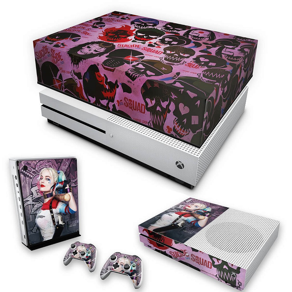 KIT Capa Anti Poeira e Skin Anti-Rage Xbox One S Slim - Esquadrão Suicida #C