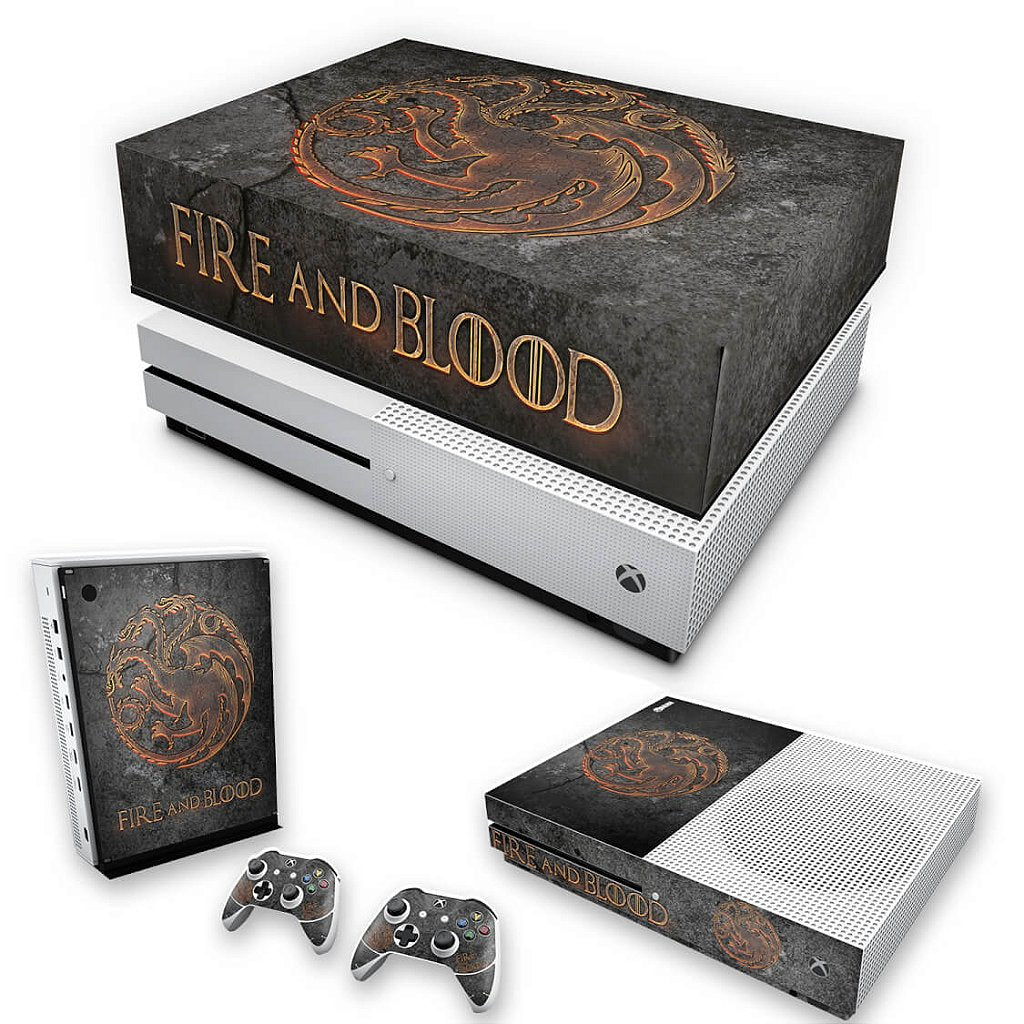 KIT Capa Anti Poeira e Skin Anti-Rage Xbox One S Slim - Game of Thrones Targaryen