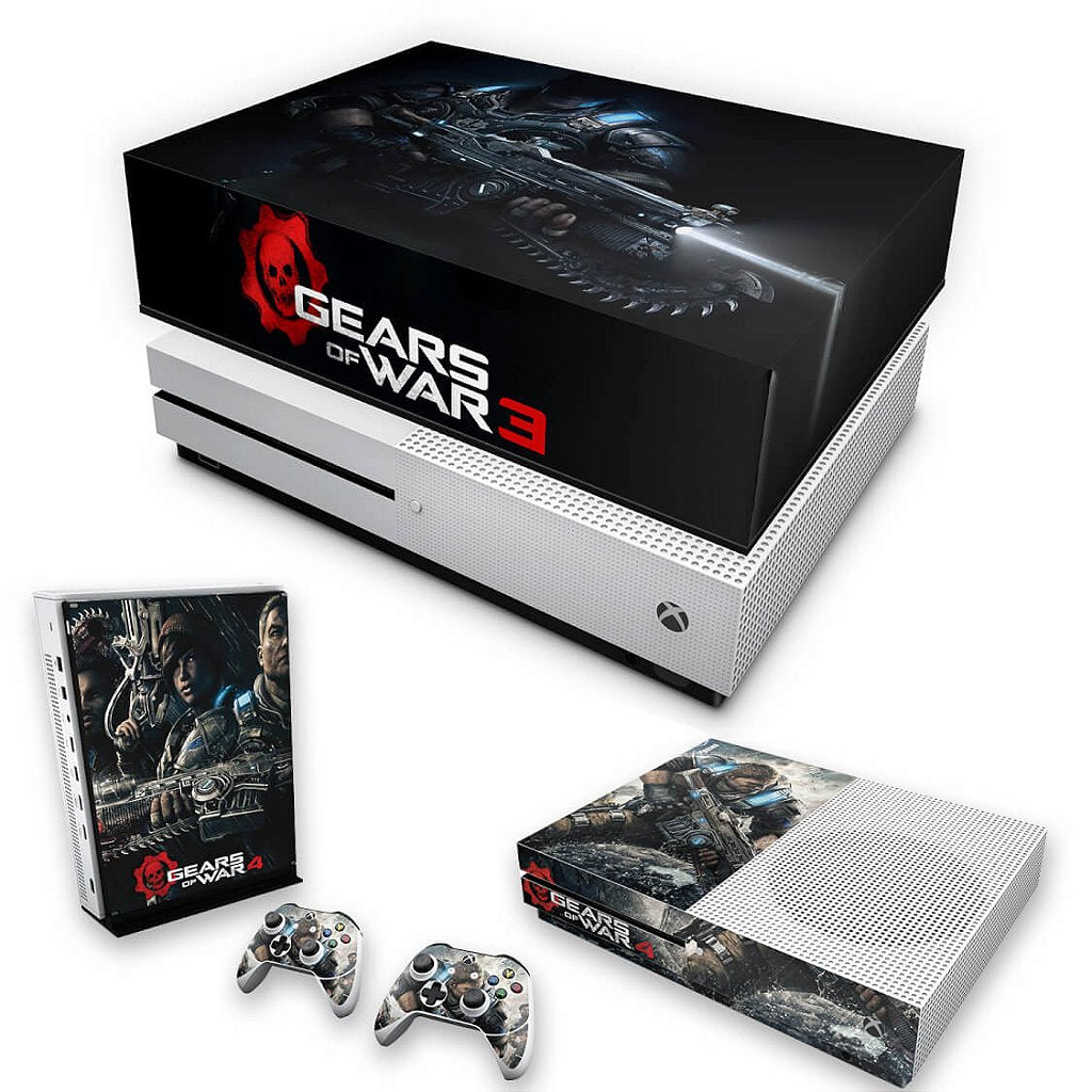 KIT Capa Anti Poeira e Skin Anti-Rage Xbox One S Slim - Gears of War 4