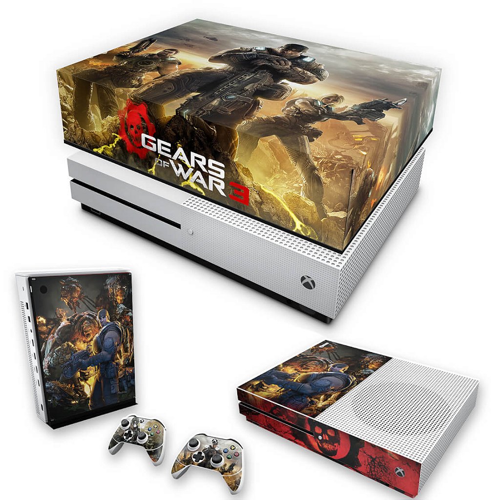 KIT Capa Anti Poeira e Skin Anti-Rage Xbox One S Slim - Gears of War