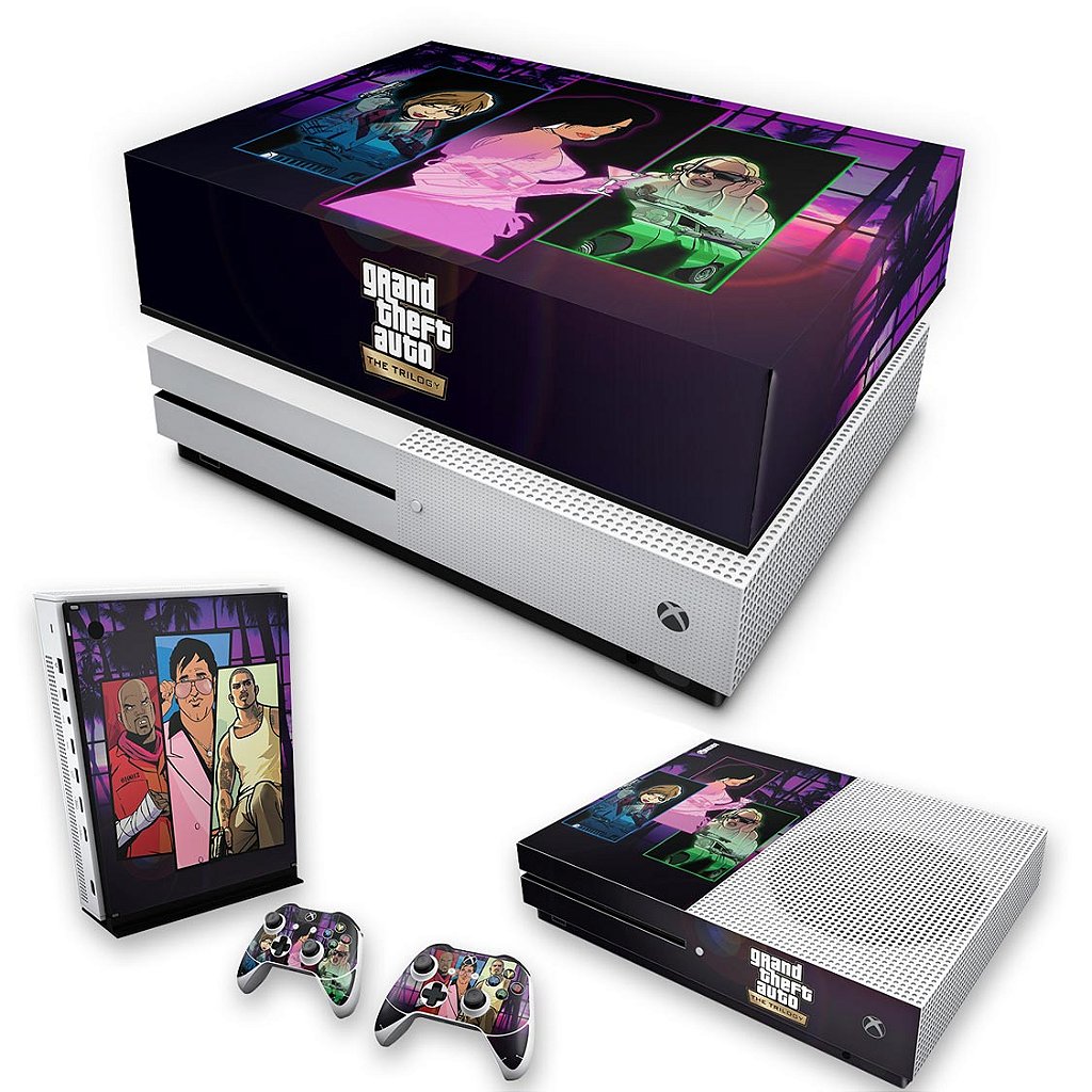 KIT Capa Anti Poeira e Skin Anti-Rage Xbox One S Slim - GTA The Trilogy