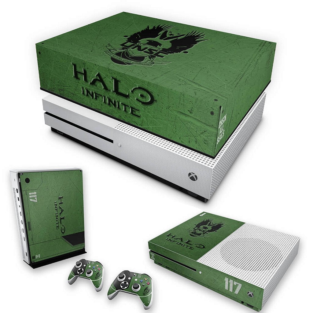 KIT Capa Anti Poeira e Skin Anti-Rage Xbox One S Slim - Halo Infinite
