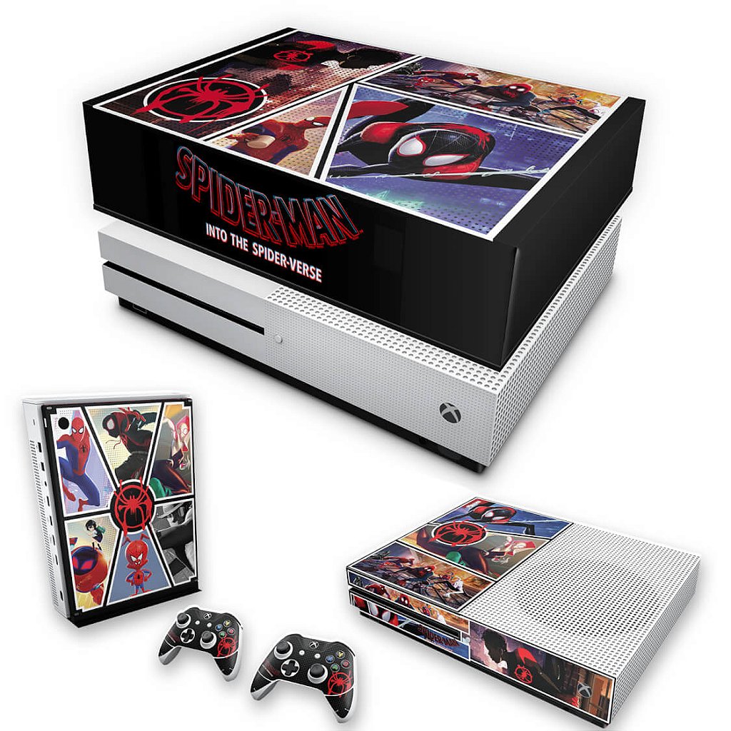 KIT Capa Anti Poeira e Skin Anti-Rage Xbox One S Slim - Homem-Aranha no Aranhaverso