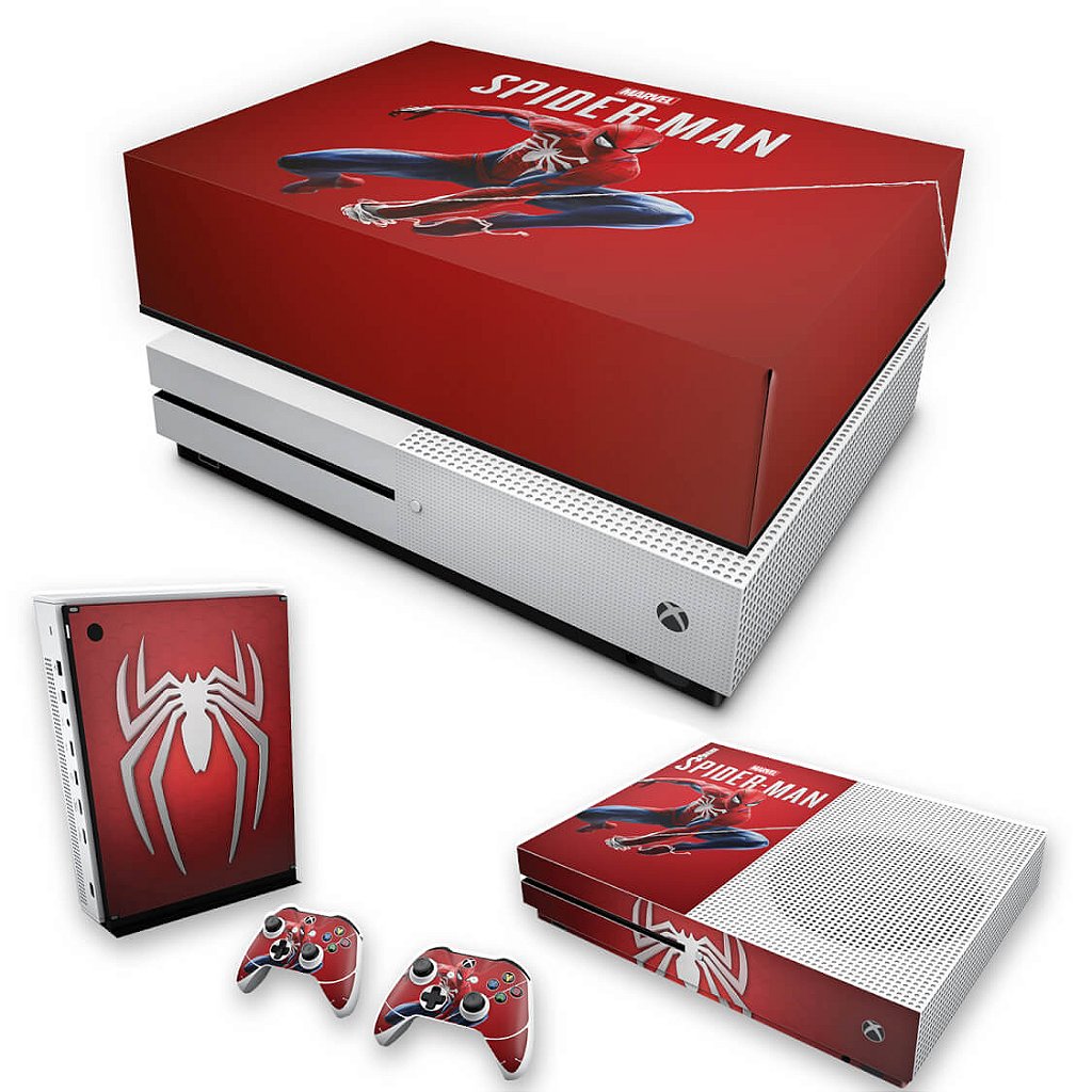 KIT Capa Anti Poeira e Skin Anti-Rage Xbox One S Slim - Homem Aranha Spider-man