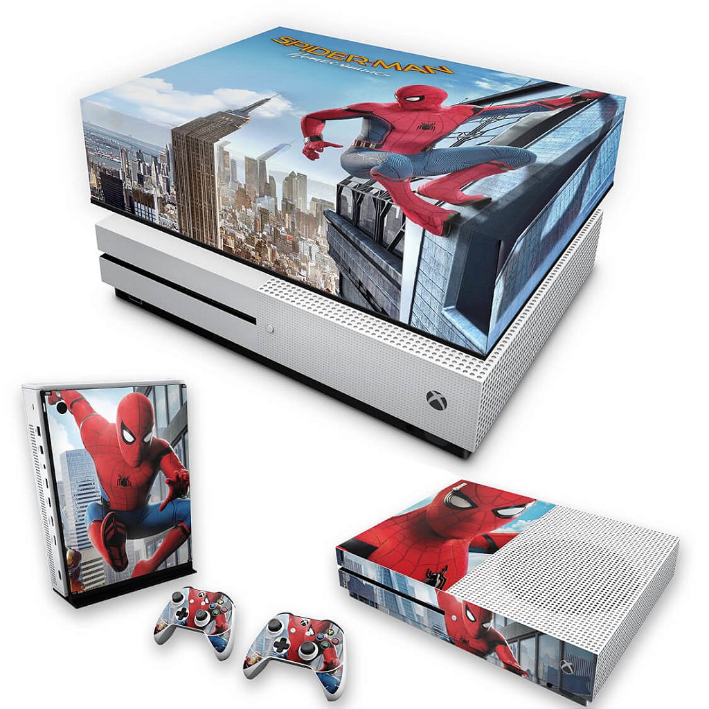 KIT Capa Anti Poeira e Skin Anti-Rage Xbox One S Slim - Homem Aranha - Spiderman Homecoming