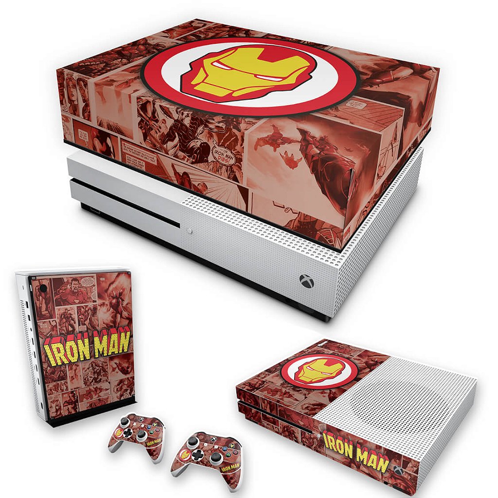 KIT Capa Anti Poeira e Skin Anti-Rage Xbox One S Slim - Homem de Ferro Comics