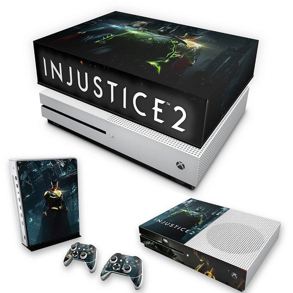 KIT Capa Anti Poeira e Skin Anti-Rage Xbox One S Slim - Injustice 2