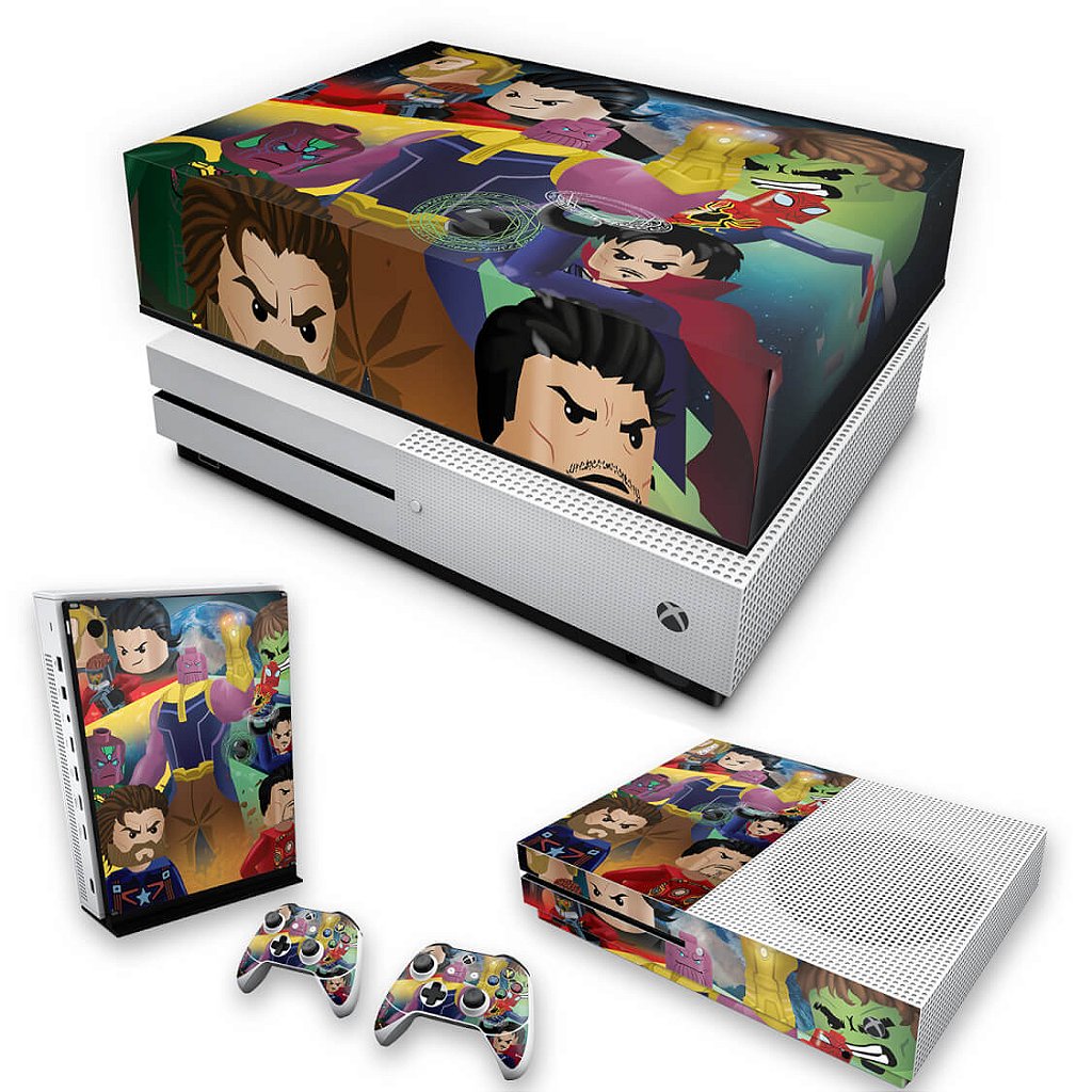 KIT Capa Anti Poeira e Skin Anti-Rage Xbox One S Slim - Lego Avengers Vingadores