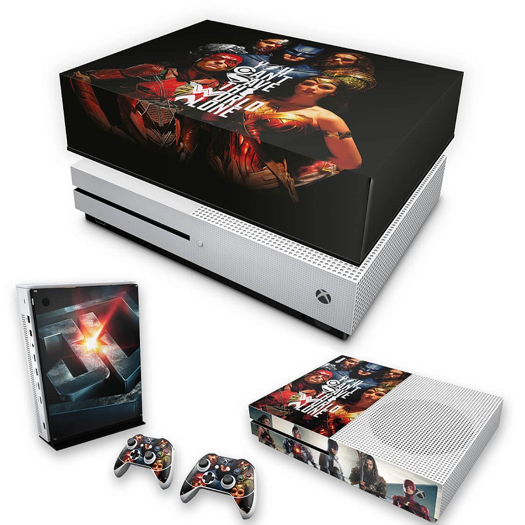 KIT Capa Anti Poeira e Skin Anti-Rage Xbox One S Slim - Liga da Justiça