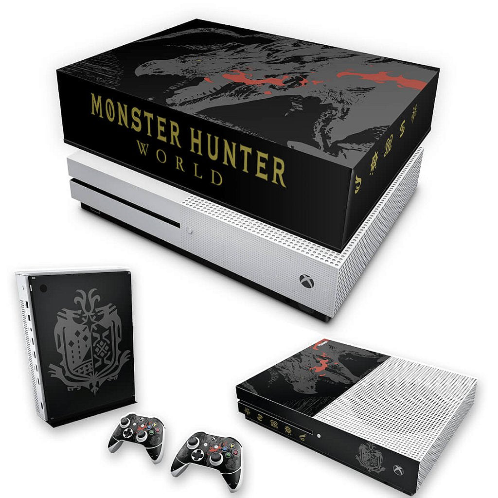 KIT Capa Anti Poeira e Skin Anti-Rage Xbox One S Slim - Monster Hunter Edition